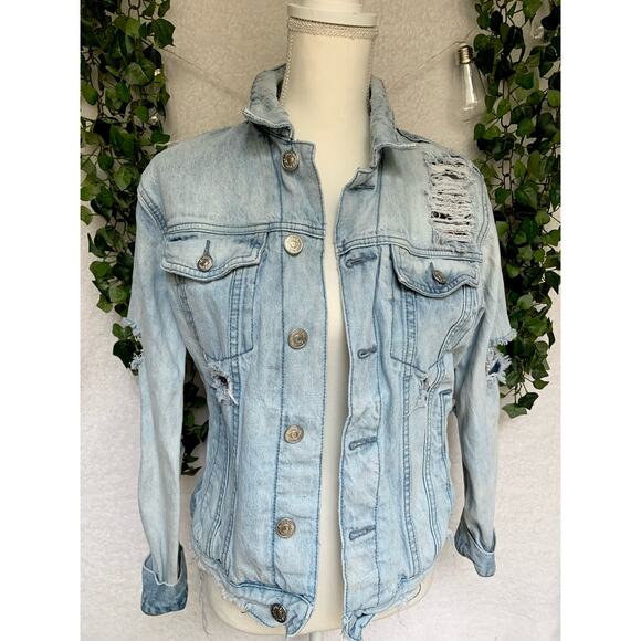 PacSun Cotton Distressed Denim Jean Jacket Men's Small - Picture 3 of 10